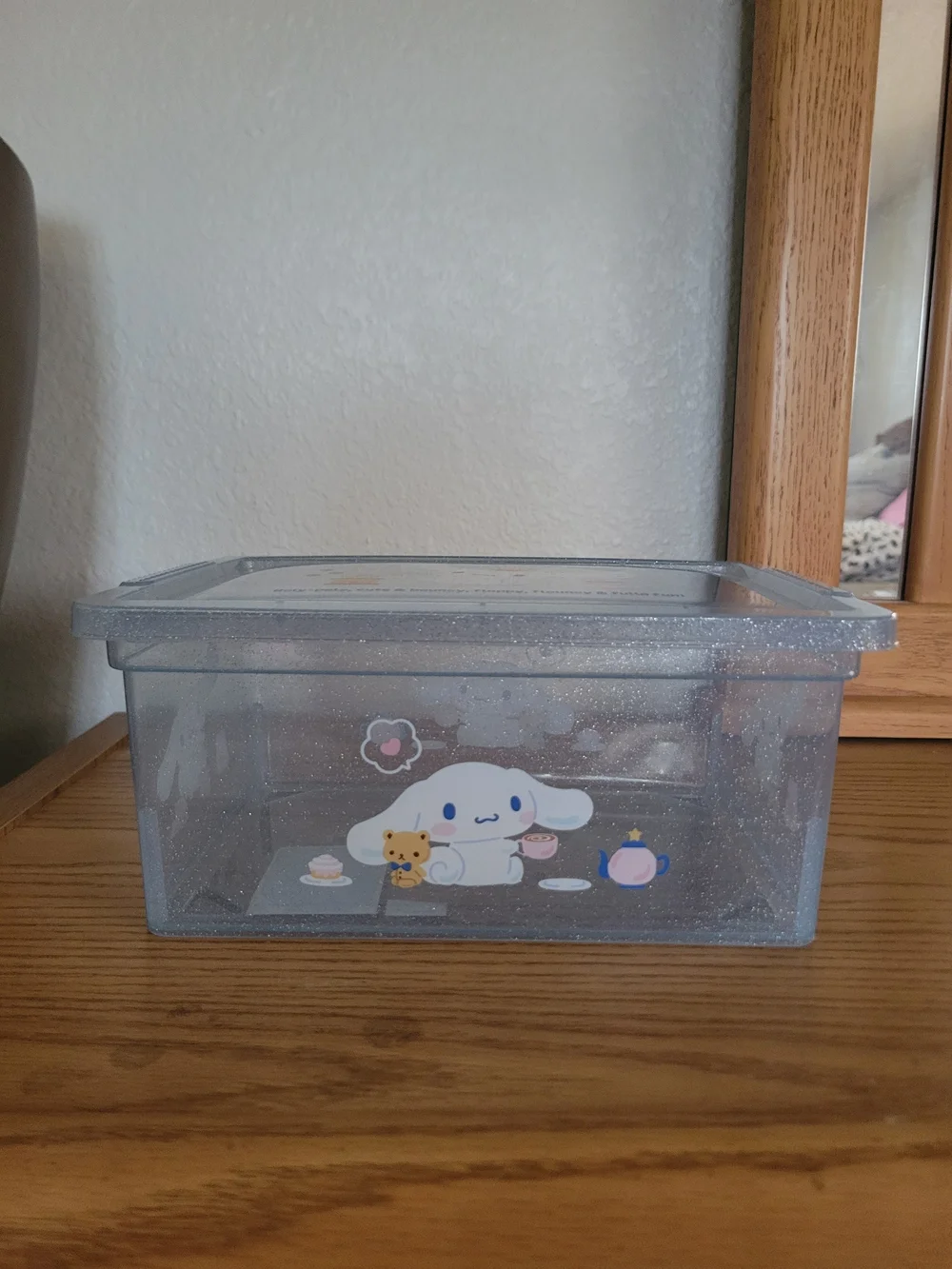 Cinnamoroll Light Blue Glitter Storage Box with Snap Closure Lid